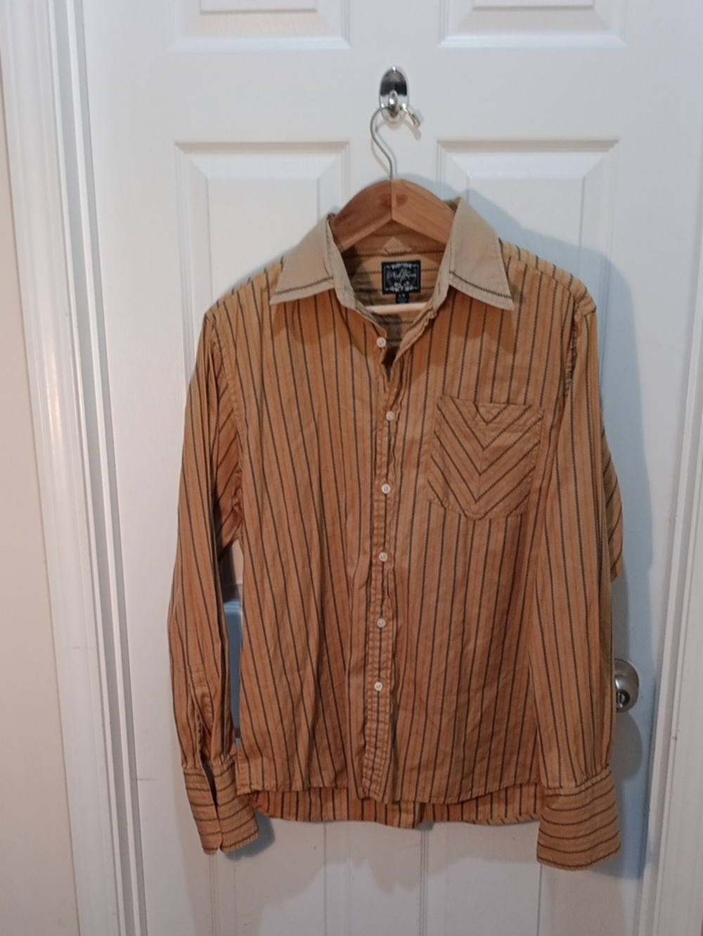 Phat Farm Tan Button-Down Shirt with Black Pinstripes